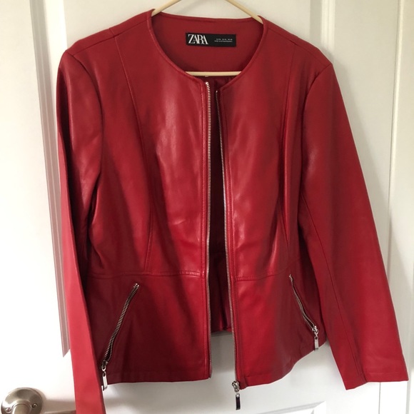 Zara Red leather Jacket - Picture 5 of 7
